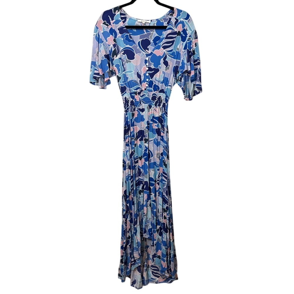 Anthropologie Abel The Label Floral Printed Smocked Waist High Low Midi Dress